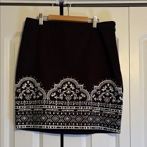 White House Black Market Black Skirt with White Embroidery